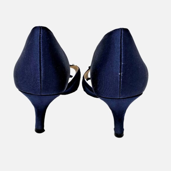 Nina Corrine D'Orsay Pump Navy Satin Peep Toe Jeweled Buckle Womens Size 6.5 M - Picture 3 of 12